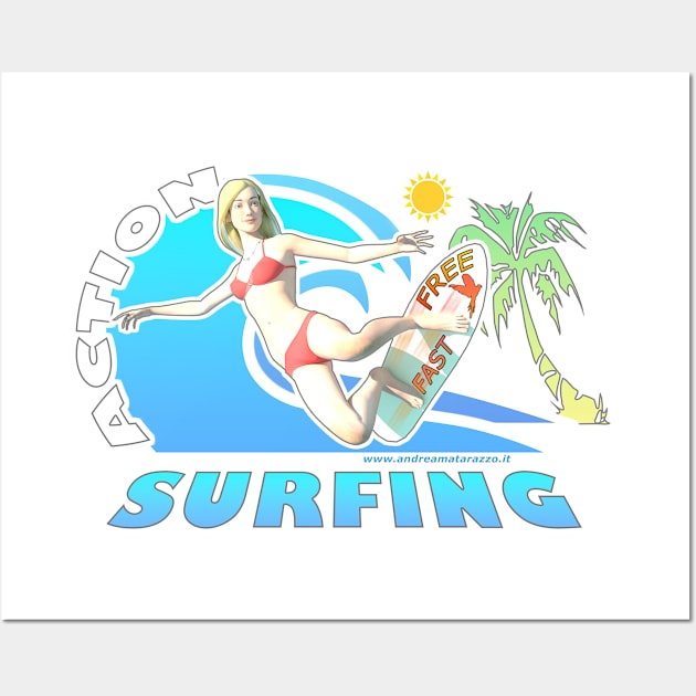 Girl Surfing Fast and Free Wall Art by Andrea Matarazzo